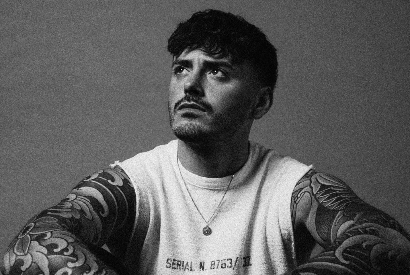 Musician Billy Reekie in black and white